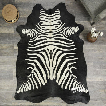 Black Zebra Cowhide Rug (Size:6'6"x6'6")HB686