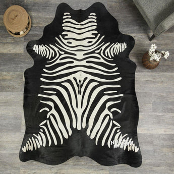 Black Zebra Cowhide Rug (Size:6'6"x6'6")-HB688