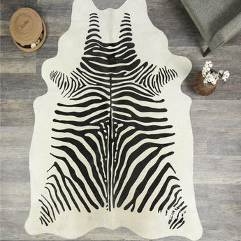 Zebra cowhide Rug (Size:6'6"x6'6")-HB690