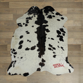 Black And White Cowhide Rug (Size 6'5'' x  6'5'') HBA001 EXACT HIDE SHOWN.
