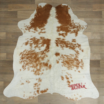 Brown And White Cowhide Rug (Size 6'5'' x  6'3'') HBA007 EXACT HIDE SHOWN.