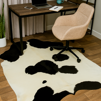 Black And White Cowhide rug (Size 6'5'' x  7'0'') HB0050 EXACT HIDE SHOWN.