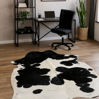 Black And White Cowhide rug (Size 6'8'' x  7'0'') HB0051 EXACT HIDE SHOWN.