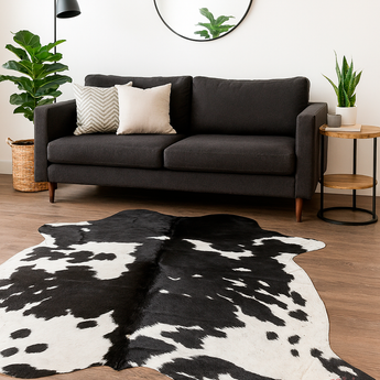 Black And White Cowhide rug (Size 6'4'' x  7'4'') HB0052 EXACT HIDE SHOWN