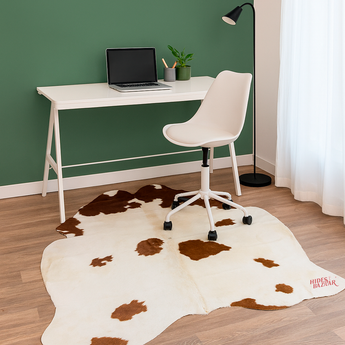 Brown And White Cowhide rug (Size 6'5'' x  7'0'') HB0066 EXACT HIDE SHOWN.